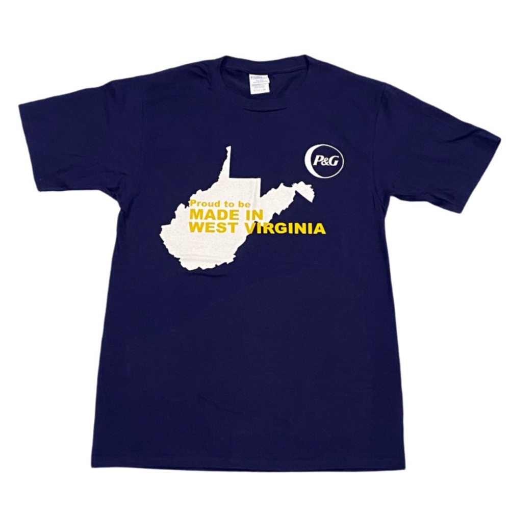 Proud To Be Made In West Virginia P&G T Shirt Adult Size Small Navy Short Sleeve